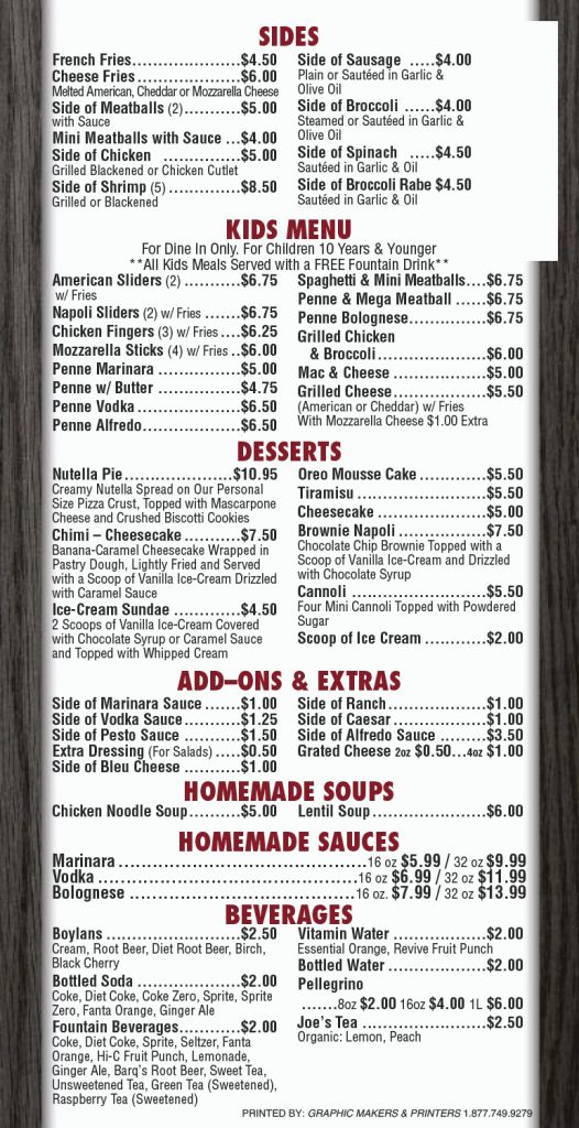 Menu - Napoli's Pizza - Best Pizza in Hoboken